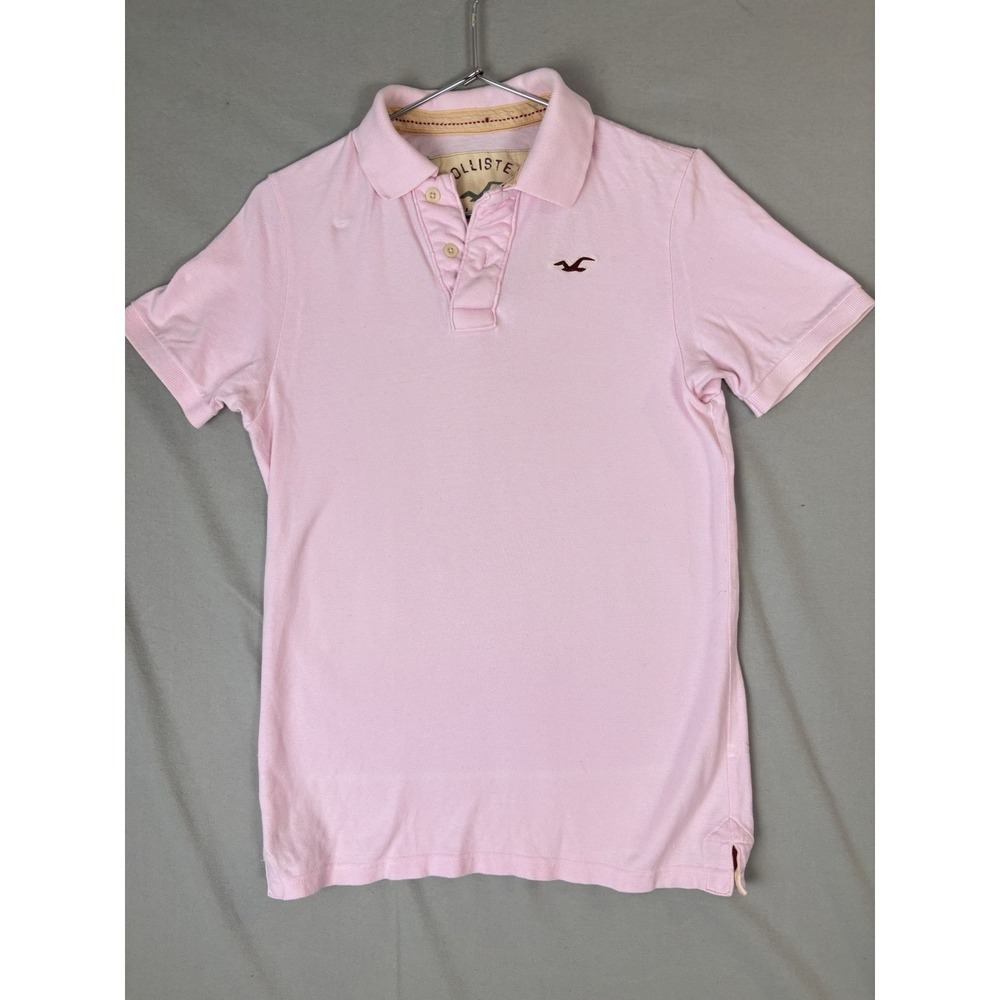 Hollister Men's Polo Shirt Small Pink Stretch Short Sleeve Collared Logo Pre-Own